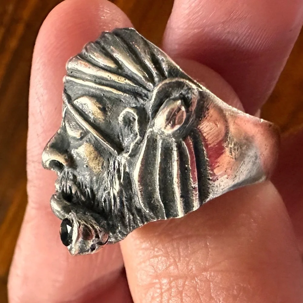VTG 90s Mexican Sterling Silver Pirate Biker Ring 925 Heavy 14g Size 6.5 MARS